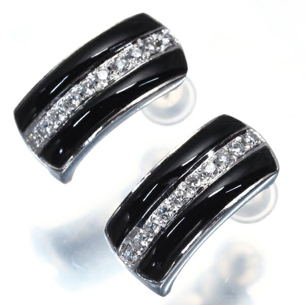 ダイヤ 0.10ct/0.10ct オニキス   ピアス Pt900 