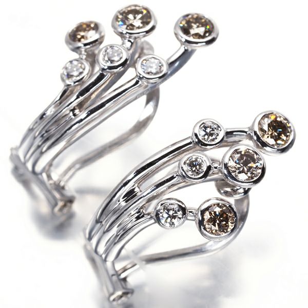 カシケイ イヤリング ブラウン&クリアダイヤ 0.35ct/0.12ct ベゼル  K18WG/K14WG 