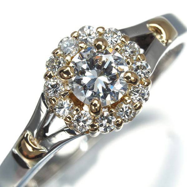 セリーヌ リング ダイヤ 0.26ct/0.16ct  コンビカラー 11号 K18YG/Pt900 
