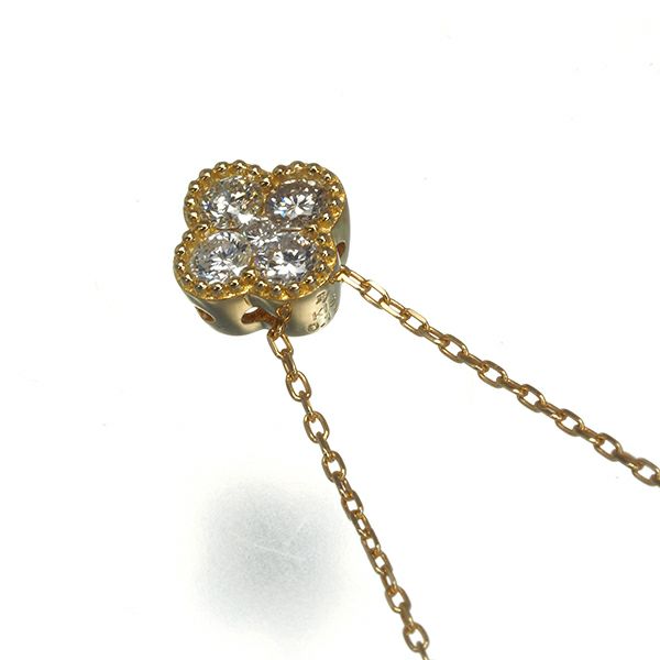 ポンテヴェキオ ネックレス ダイヤ 0.15ct  フラワー クローバー ミルグレイン K18YG 