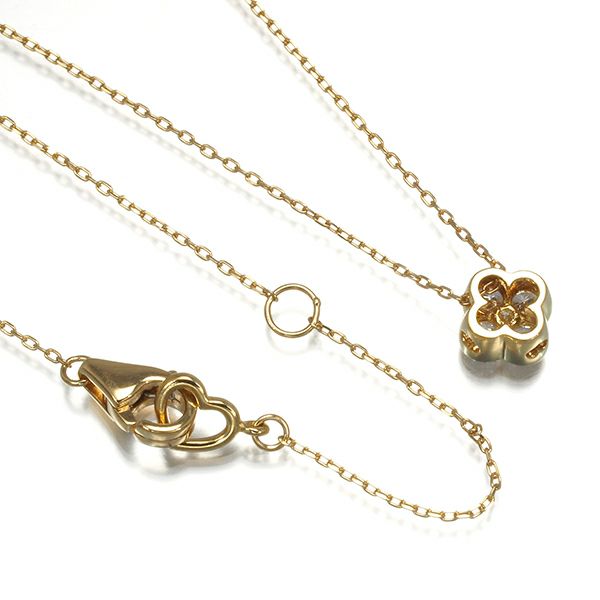 ポンテヴェキオ ネックレス ダイヤ 0.15ct  フラワー クローバー ミルグレイン K18YG 