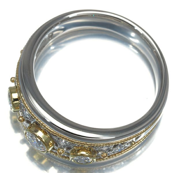 アンブローズ リング ダイヤ 0.55ct  透かし ベゼル コンビカラー 16号 K18YG/Pt900 