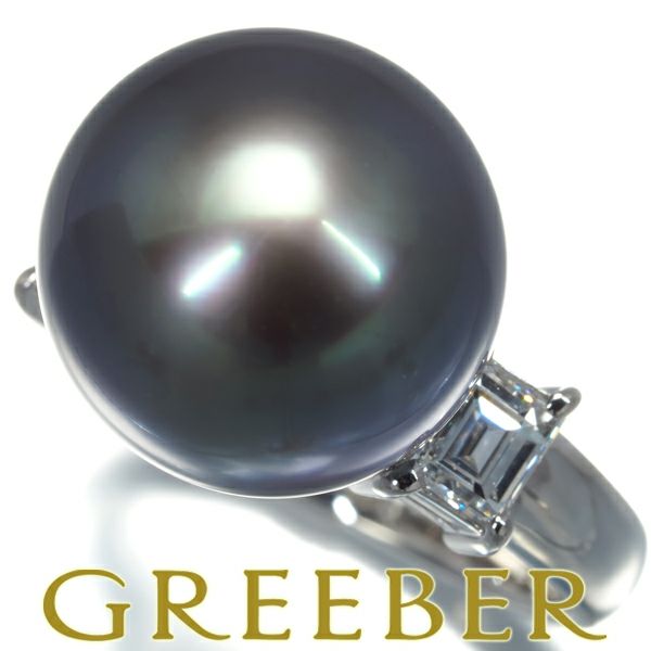 タサキ リング ブラックパール 黒蝶真珠 12.4mm ダイヤ 0.48ct  9号 Pt900 保証書
