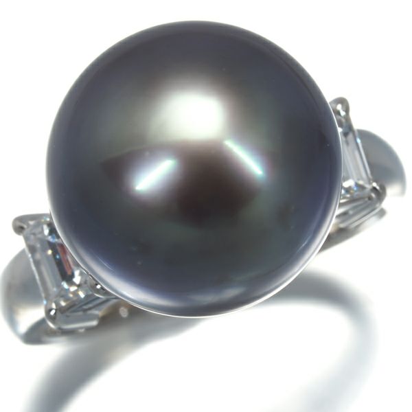 タサキ リング ブラックパール 黒蝶真珠 12.4mm ダイヤ 0.48ct  9号 Pt900 保証書