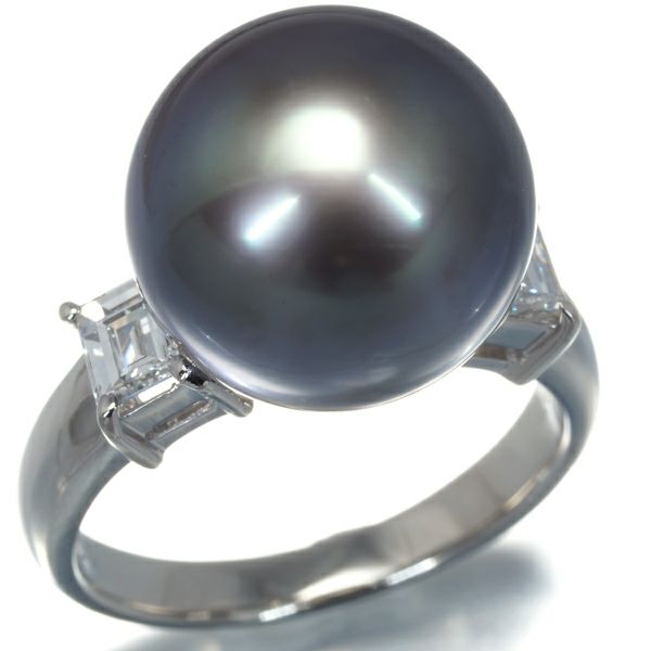 タサキ リング ブラックパール 黒蝶真珠 12.4mm ダイヤ 0.48ct  9号 Pt900 保証書