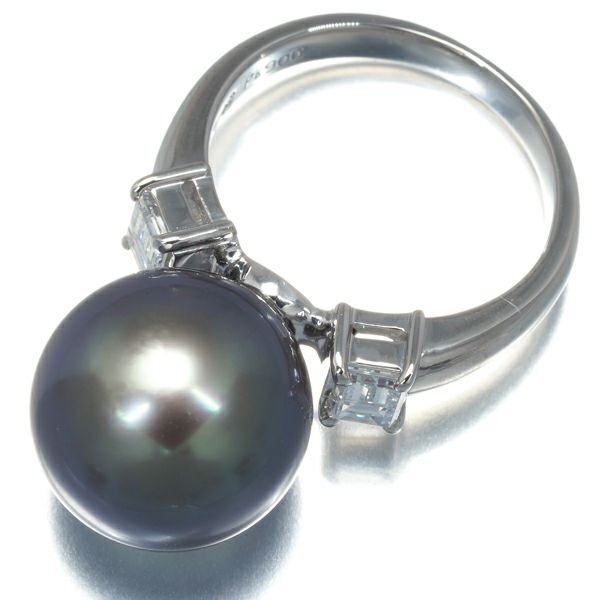 タサキ リング ブラックパール 黒蝶真珠 12.4mm ダイヤ 0.48ct  9号 Pt900 保証書