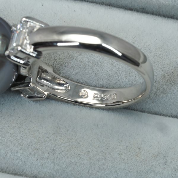 タサキ リング ブラックパール 黒蝶真珠 12.4mm ダイヤ 0.48ct  9号 Pt900 保証書