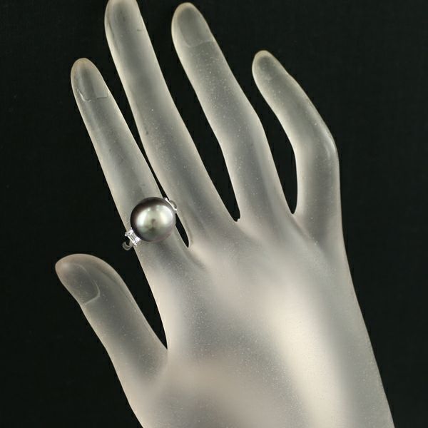 タサキ リング ブラックパール 黒蝶真珠 12.4mm ダイヤ 0.48ct  9号 Pt900 保証書