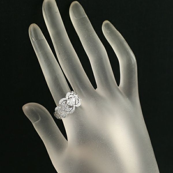 ダイヤ 0.407ct/0.26ct ミルグレイン 透かし リング Pt900 