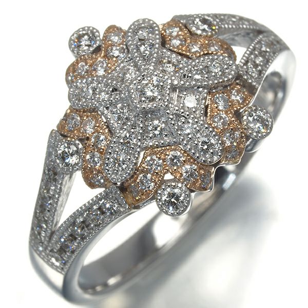 ダイヤ 0.43ct ミルグレイン コンビカラー  リング K18WG/PG 