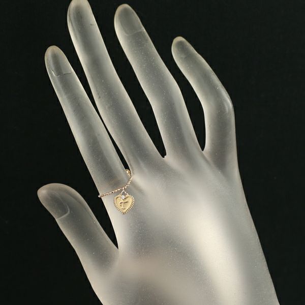 ダイヤ 0.01ct ハート チェーン イニシャル T フリーサイズ  リング K18PG 