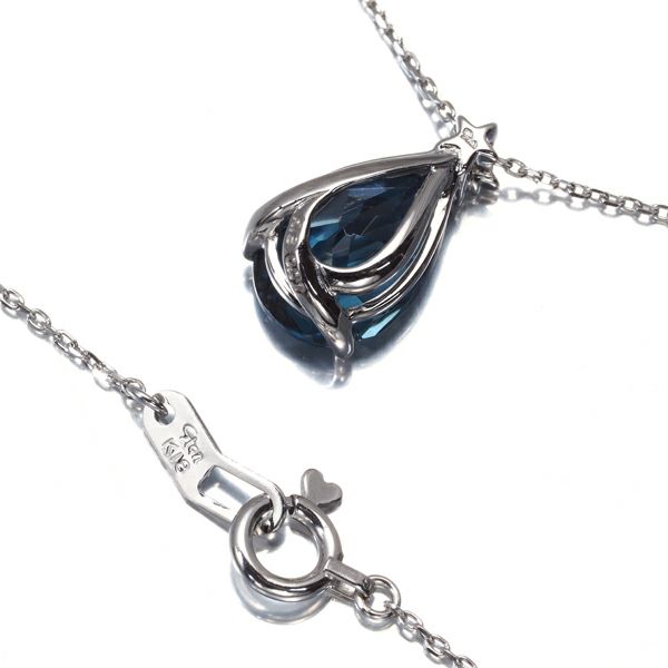 スタージュエリー ネックレス トパーズ ダイヤ 0.01ct ナイトブルー ティアドロップ スター K18WG 