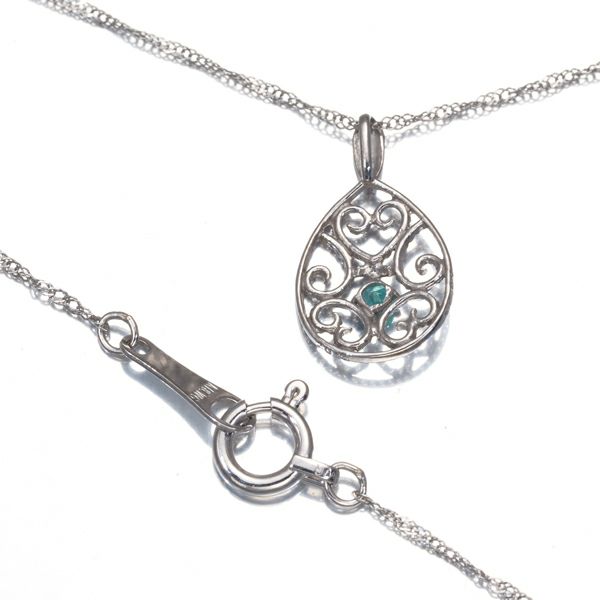 パライバトルマリン 0.02ct ミルグレイン 透かし  ネックレス K18WG 