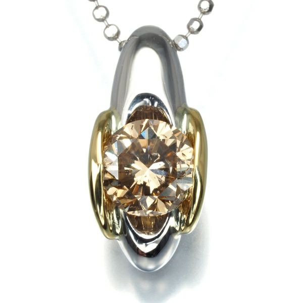 ブラウンダイヤ 1.252ct コンビカラー 一粒  ネックレス K18YG/Pt900/Pt850 