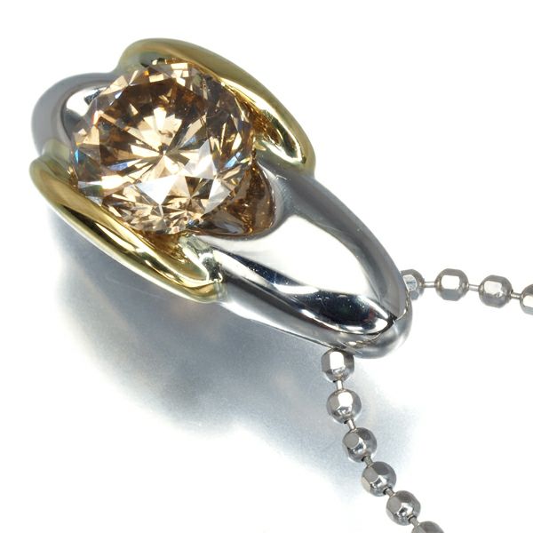 ブラウンダイヤ 1.252ct コンビカラー 一粒  ネックレス K18YG/Pt900/Pt850 