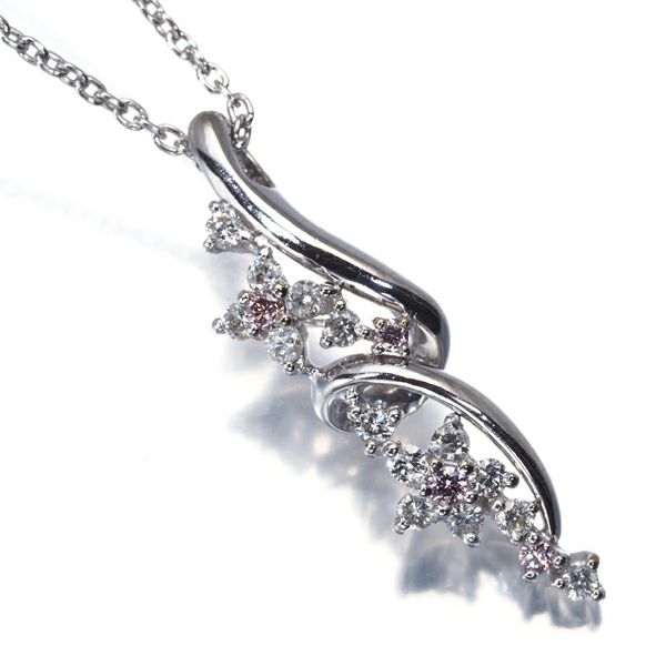 ピンク&クリアダイヤ 0.04ct/0.20ct フラワー  ネックレス K18WG ソーティング