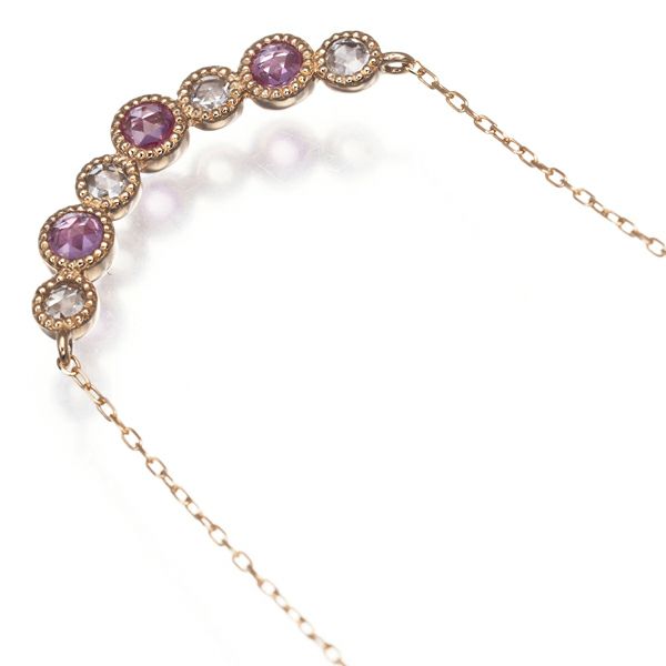 ローズカットダイヤ 0.08ct ピンクサファイア 0.22ct   ネックレス K18PG 