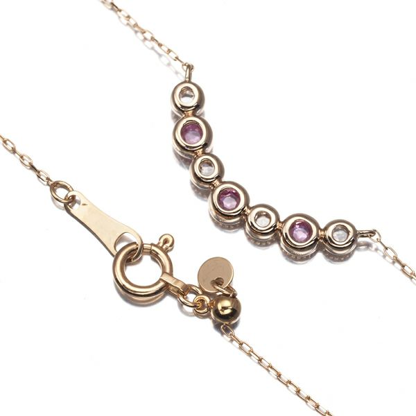 ローズカットダイヤ 0.08ct ピンクサファイア 0.22ct   ネックレス K18PG 