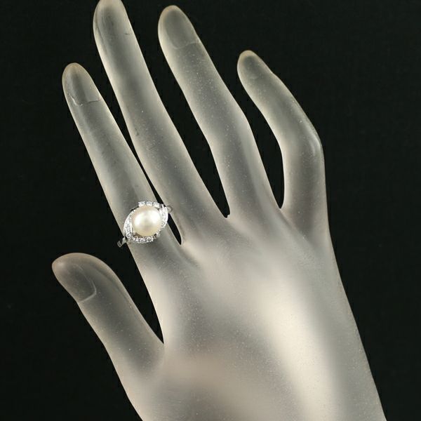 ミキモト リング パール アコヤ真珠 8.7mm ダイヤ シングルカット 9号 Pt900 