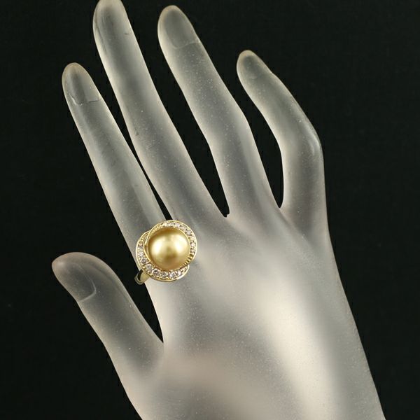 GSTV リング ゴールデンパール 白蝶真珠 12.0mm ダイヤ 0.45ct 14号 K18YG ソーティング