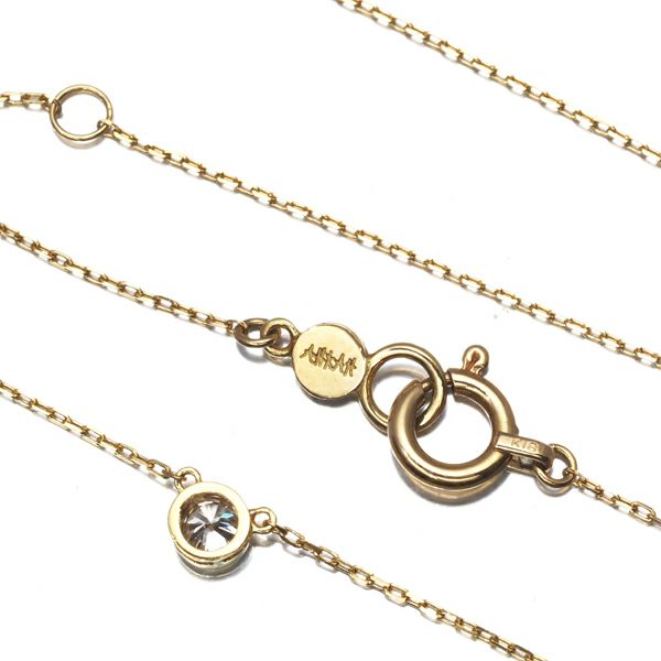 アーカー ネックレス ダイヤ 0.05ct  ベゼル 一粒 K18YG 