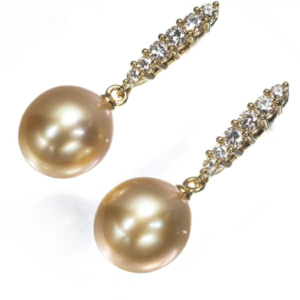 タサキ ピアス ゴールデンパール真珠 9.3mm ダイヤ 0.15ct/0.15ct   K18YG ソーティング