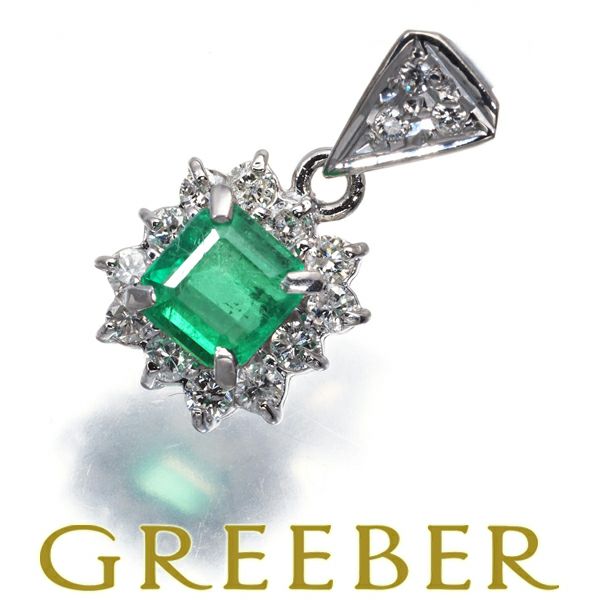 エメラルド 0.62ct ダイヤ 0.36ct ペンダントトップ Pt900 