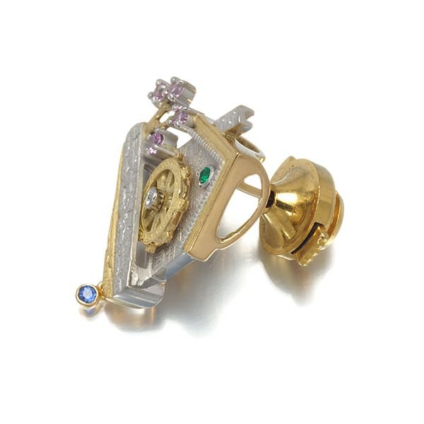 AsTime 石川暢子 ブローチ兼ペンダントトップ エメラルド サファイア ダイヤ 水車 Pt900/K18YG