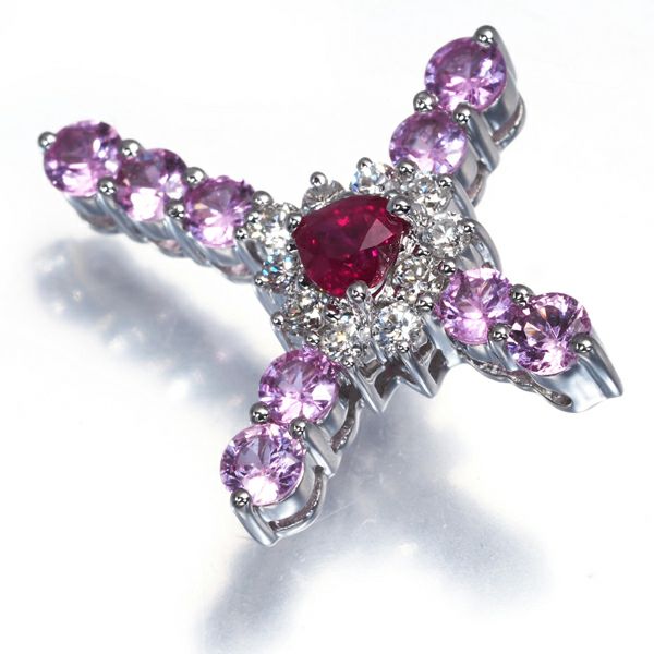 笠原真寿美 ペンダントトップ ピンクサファイア 1.00ct ルビー 0.30ct ダイヤ クロス K18WG