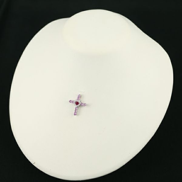 笠原真寿美 ペンダントトップ ピンクサファイア 1.00ct ルビー 0.30ct ダイヤ クロス K18WG