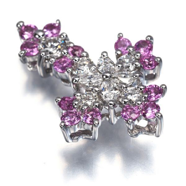 笠原真寿美 ペンダントトップ ダイヤ 0.25ct サファイア 0.30ct  クロス K18WG 