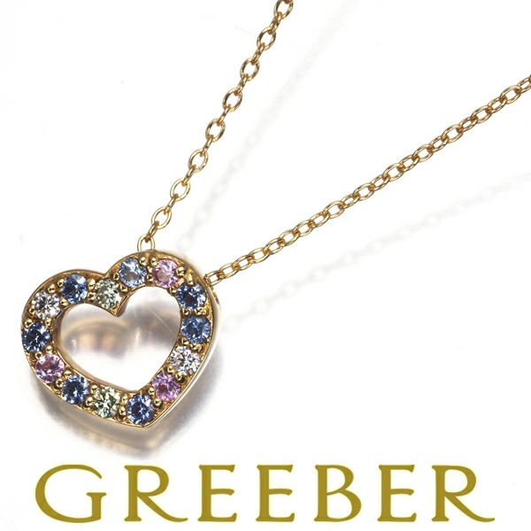ポンテヴェキオ ネックレス ダイヤ 0.02ct/0.02ct サファイア 0.11ct  ハート K18YG 