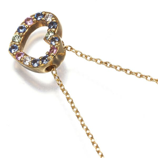 ポンテヴェキオ ネックレス ダイヤ 0.02ct/0.02ct サファイア 0.11ct  ハート K18YG 