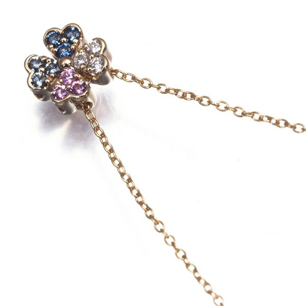 ポンテヴェキオ ネックレス サファイア 0.10ct ダイヤ 0.03ct  クローバー K18PG 