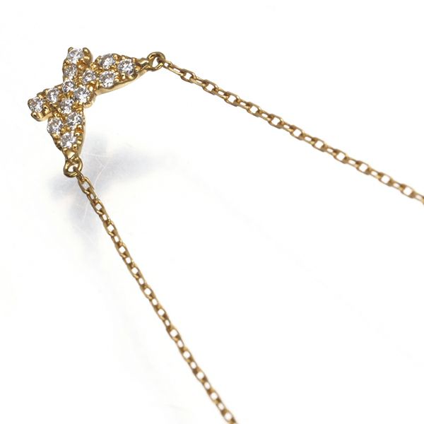 アーカー ネックレス ダイヤ 0.06ct バタフライパヴェ  K18YG 