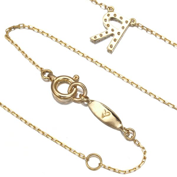 アーカー ネックレス ダイヤ 0.06ct  イニシャル R K18YG 