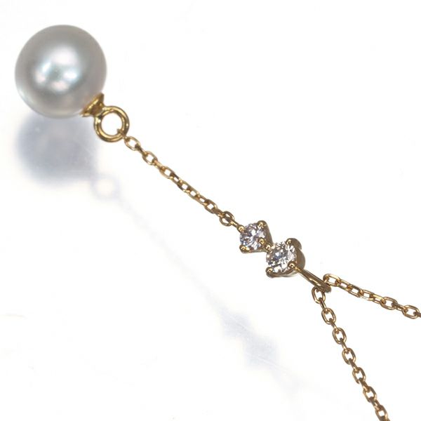 4℃ ネックレス パール 5.7mm ダイヤ  Yドロップ 揺れる K18YG 