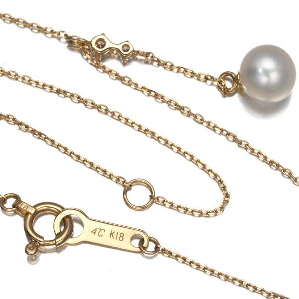 4℃ ネックレス パール 5.7mm ダイヤ  Yドロップ 揺れる K18YG 
