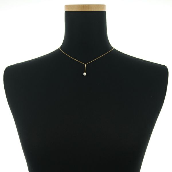 4℃ ネックレス パール 5.7mm ダイヤ  Yドロップ 揺れる K18YG 