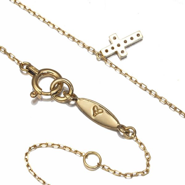 アーカー ネックレス ダイヤ 0.05ct クロスパヴェ  K18YG 