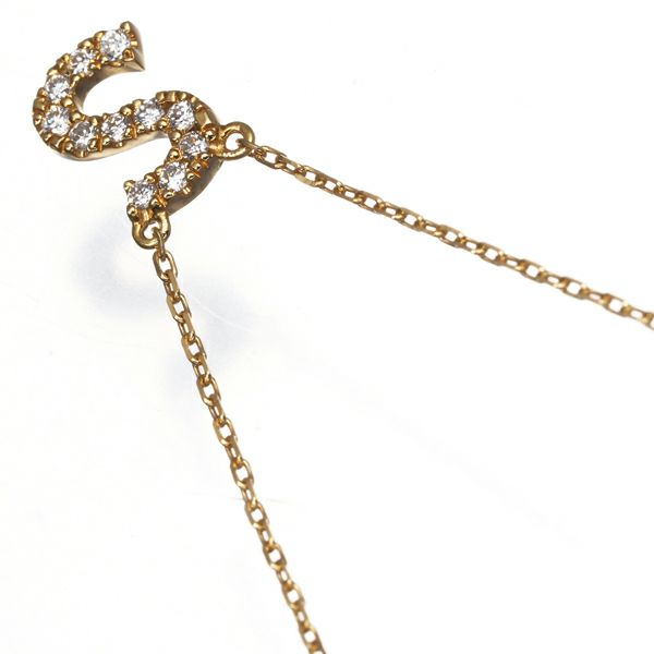 アーカー ネックレス ダイヤ 0.05ct  イニシャル S K18YG 