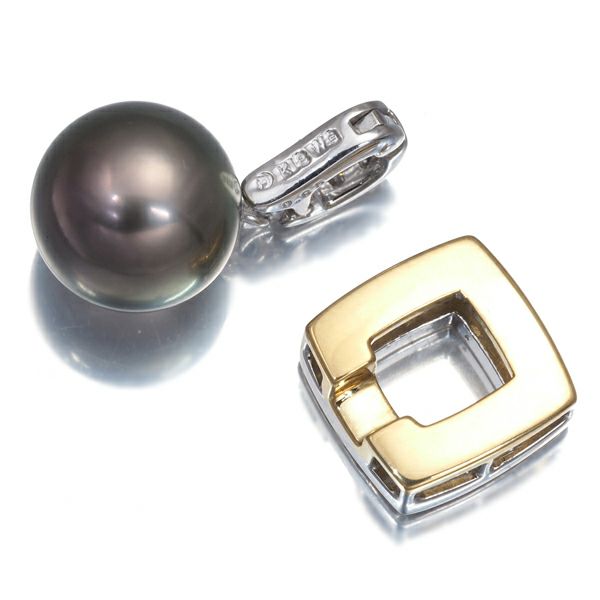 タサキ ペンダントトップ ブラックパール 黒蝶真珠 10.3mm ダイヤ 0.25ct 4WAY K18YG/WG