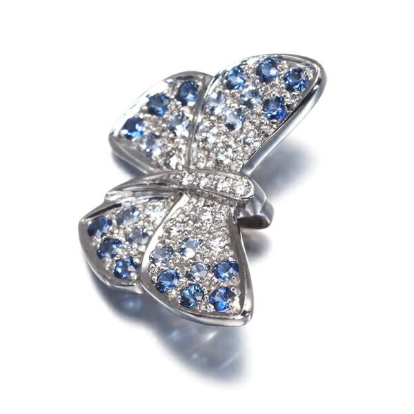 サファイア 0.46ct ダイヤ 0.13ct グラデーション 蝶 アニマル ペンダントトップ K18WG ソ