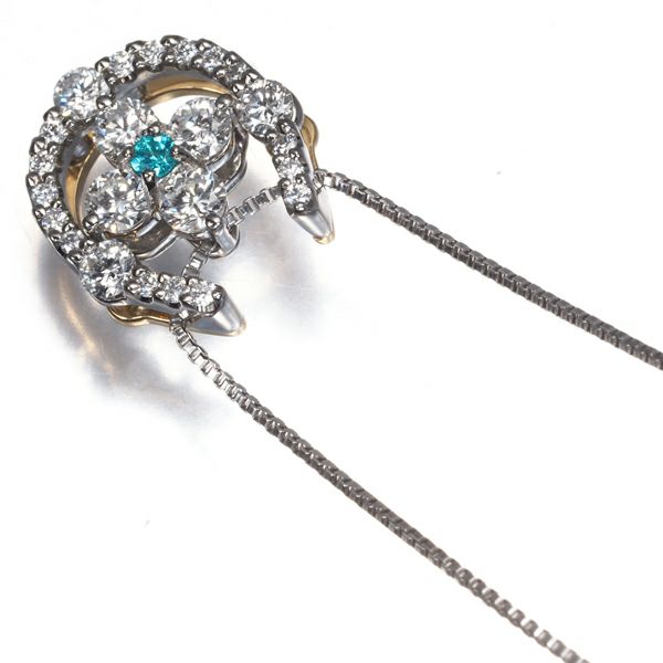 パライバトルマリン ダイヤ 0.53ct ホースシュー フラワー 5WAY ネックレス Pt/K18YG