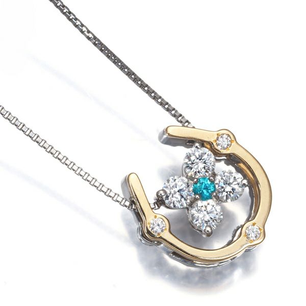 パライバトルマリン ダイヤ 0.53ct ホースシュー フラワー 5WAY ネックレス Pt/K18YG