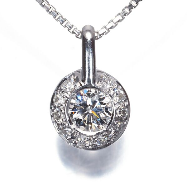 ダイヤ 0.43ct/0.22ct ハロー  ネックレス Pt850 