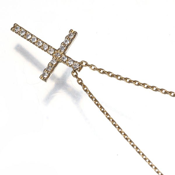 スタージュエリー ネックレス ダイヤ 0.05ct  クロス K18YG 