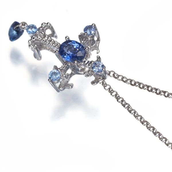 サファイア 0.15ct クロス ティアドロップ ネックレス K18WG 