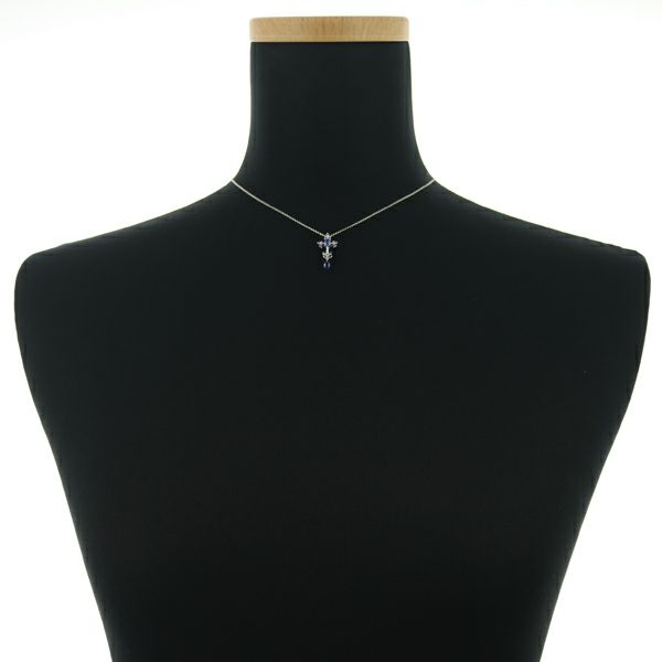 サファイア 0.15ct クロス ティアドロップ ネックレス K18WG 
