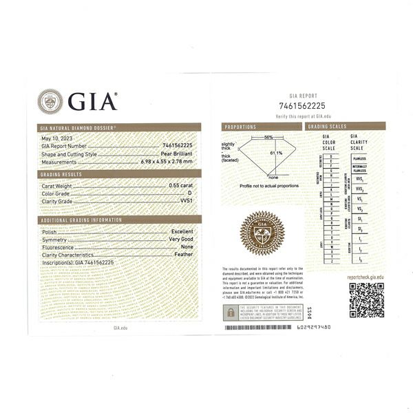 ハリーウィンストン ネックレス ダイヤ 0.55ct ペアシェイプ ソリティア 一粒 Pt950 保/鑑